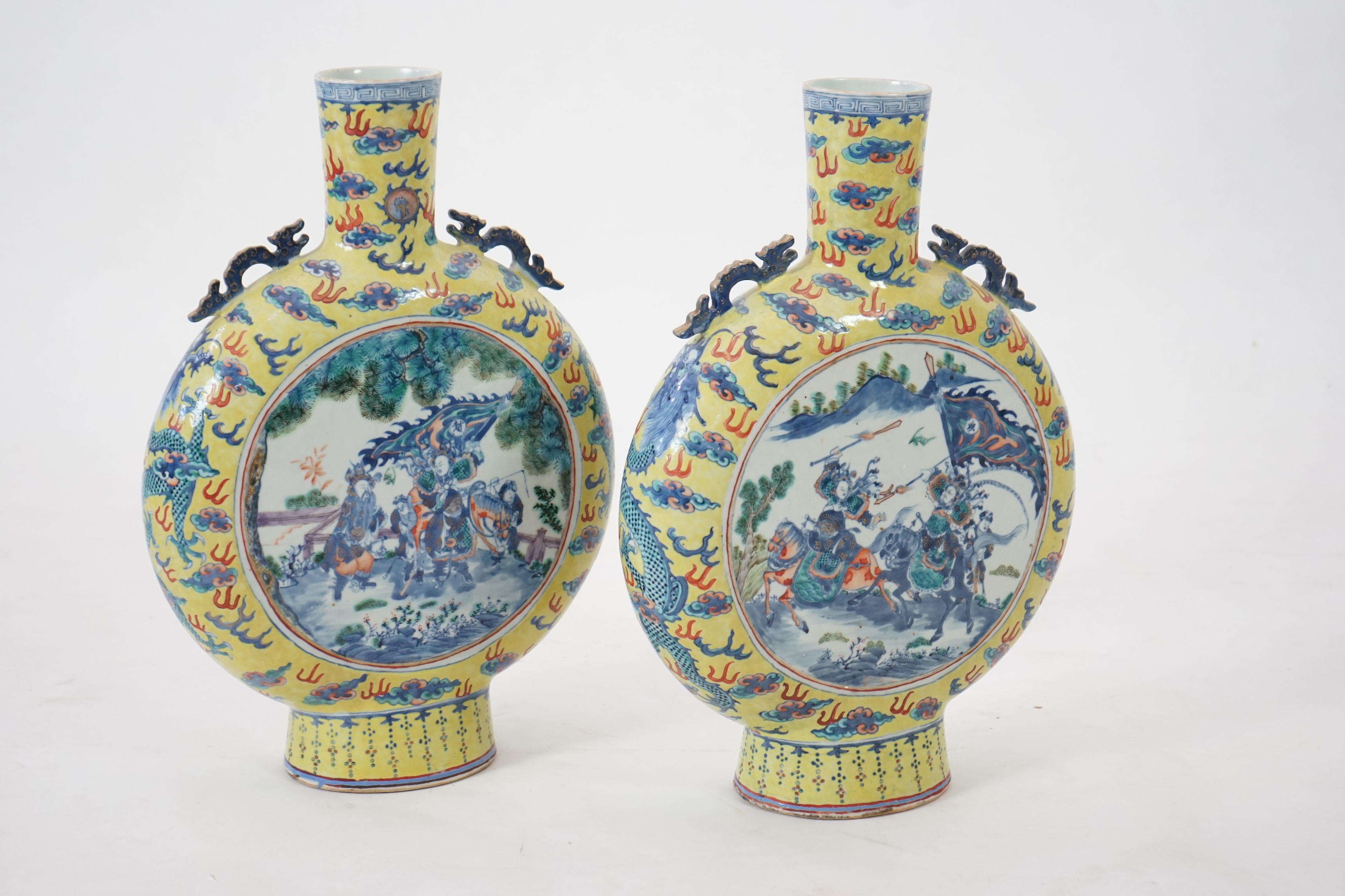 A pair of impressive Chinese yellow ground moonflasks, late 19th century